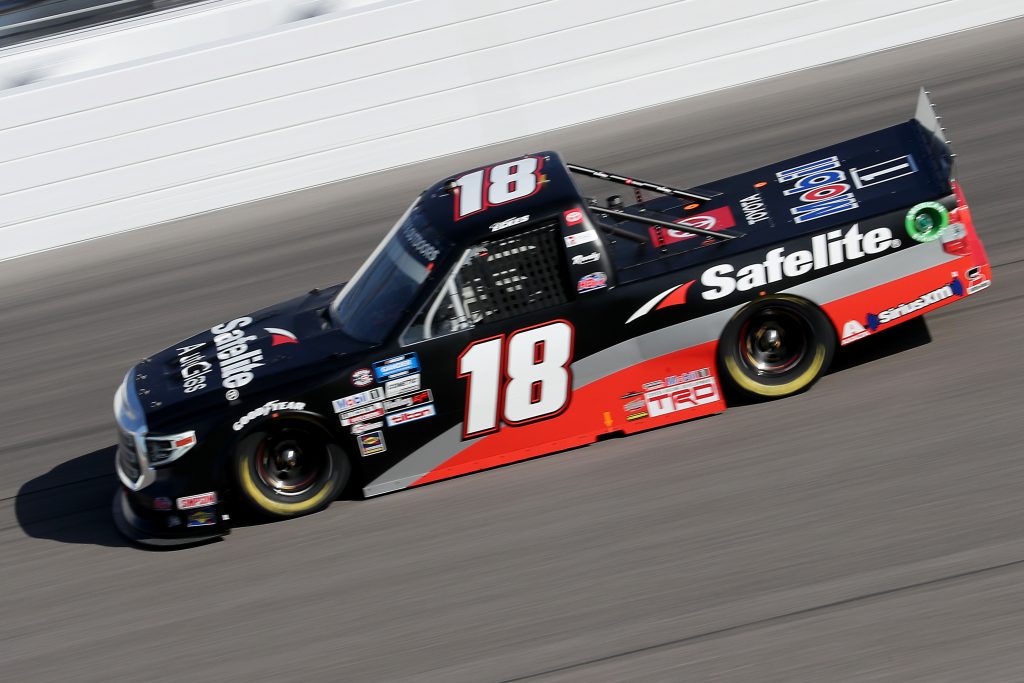 KANSAS CITY, KANSAS - JULY 24: Christian Eckes, driver of the #18 Safelite AutoGlass Toyota, drives during the NASCAR Gander RV & Outdoors Truck Series Kansas 200 at Kansas Speedway on July 24, 2020 in Kansas City, Kansas. (Photo by Jamie Squire/Getty Images) | Getty Images