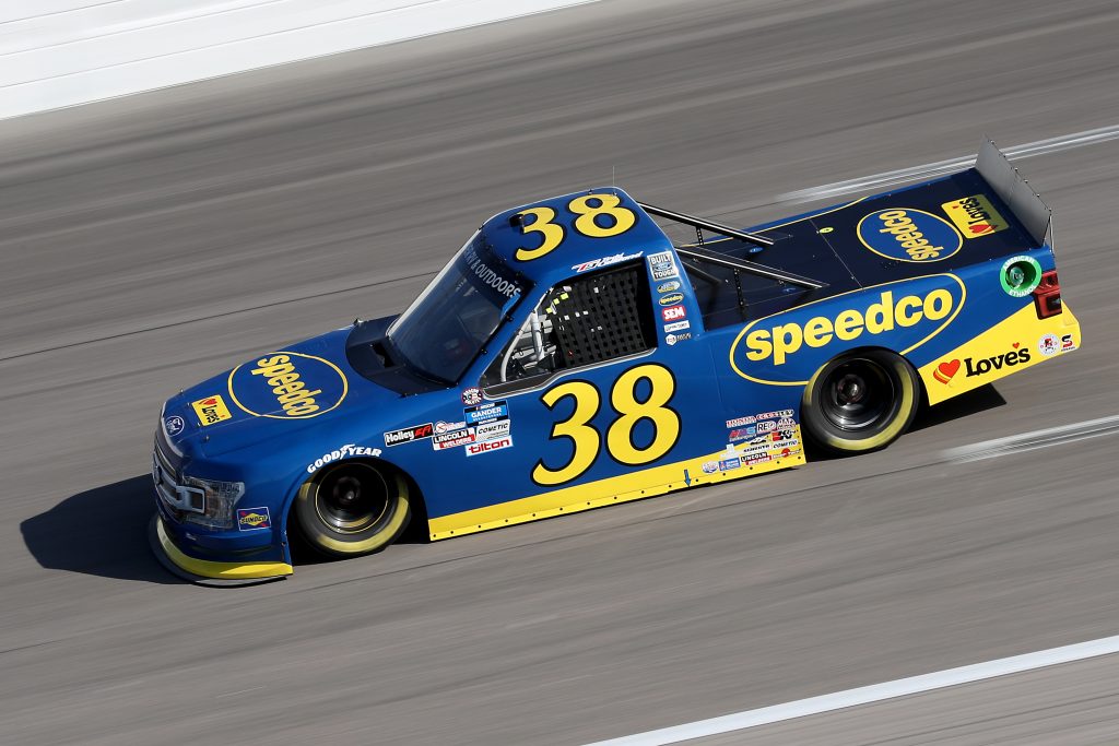 KANSAS CITY, KANSAS - JULY 24: Todd Gilliland, driver of the #38 Speedco Ford, drives during the NASCAR Gander RV & Outdoors Truck Series Kansas 200 at Kansas Speedway on July 24, 2020 in Kansas City, Kansas. (Photo by Jamie Squire/Getty Images) | Getty Images