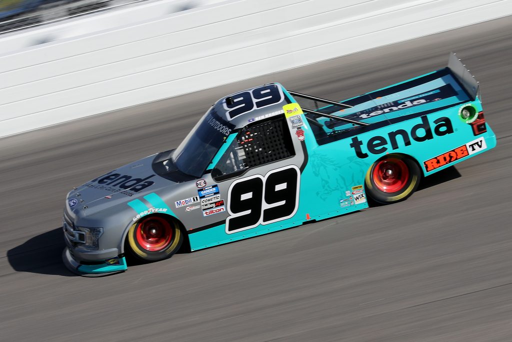 KANSAS CITY, KANSAS - JULY 24: Ben Rhodes, driver of the #99 Tenda Heal Ford, drives during the NASCAR Gander RV & Outdoors Truck Series Kansas 200 at Kansas Speedway on July 24, 2020 in Kansas City, Kansas. (Photo by Jamie Squire/Getty Images) | Getty Images