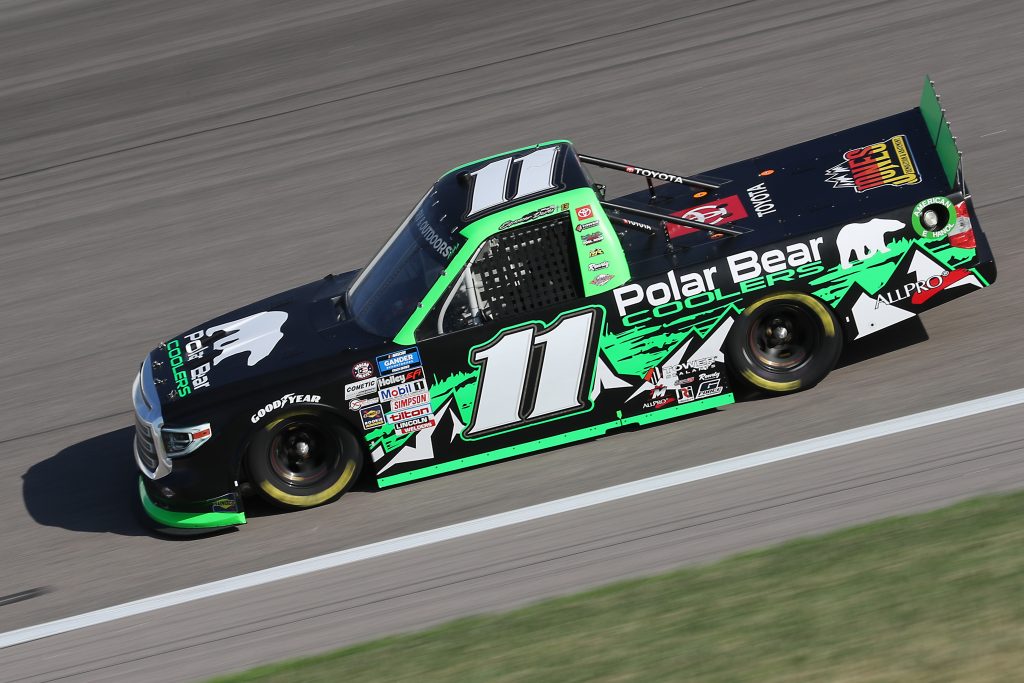 KANSAS CITY, KANSAS - JULY 24: Spencer Davis, driver of the #11 Toyota, drives during the NASCAR Gander RV & Outdoors Truck Series Kansas 200 at Kansas Speedway on July 24, 2020 in Kansas City, Kansas. (Photo by Jamie Squire/Getty Images) | Getty Images