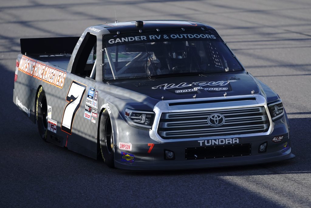 KANSAS CITY, KANSAS - JULY 24: Korbin Forrister, driver of the #7 Toyota, drives during the NASCAR Gander RV & Outdoors Truck Series Kansas 200 at Kansas Speedway on July 24, 2020 in Kansas City, Kansas. (Photo by Kyle Rivas/Getty Images) | Getty Images