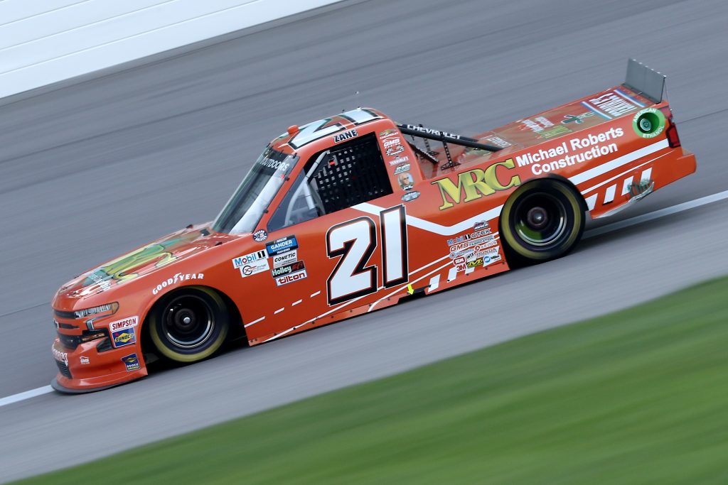 KANSAS CITY, KANSAS - JULY 24: Zane Smith, driver of the #21 MRC Construction Chevrolet, drives during the NASCAR Gander RV & Outdoors Truck Series Kansas 200 at Kansas Speedway on July 24, 2020 in Kansas City, Kansas. (Photo by Jamie Squire/Getty Images) | Getty Images