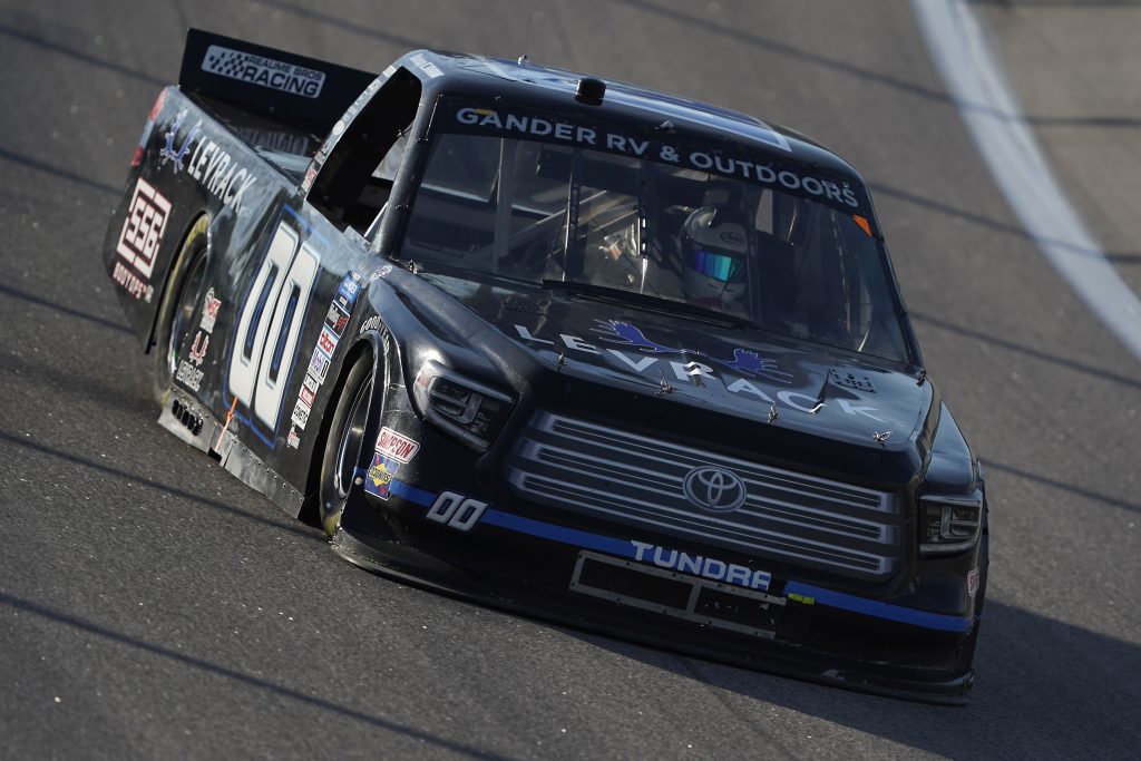 KANSAS CITY, KANSAS - JULY 24: Dawson Cram, driver of the #00 Toyota, drives during the NASCAR Gander RV & Outdoors Truck Series Kansas 200 at Kansas Speedway on July 24, 2020 in Kansas City, Kansas. (Photo by Kyle Rivas/Getty Images) | Getty Images