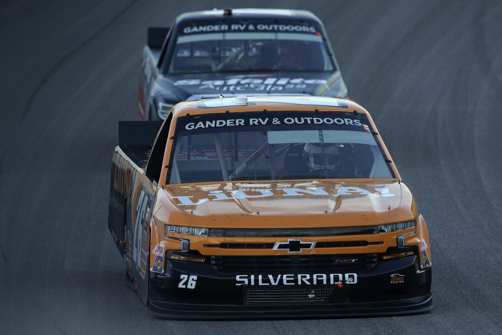 KANSAS CITY, KANSAS - JULY 24: Tyler Ankrum, driver of the #26 Liuna! Chevrolet, drives during the NASCAR Gander RV & Outdoors Truck Series Kansas 200 at Kansas Speedway on July 24, 2020 in Kansas City, Kansas. (Photo by Kyle Rivas/Getty Images) | Getty Images