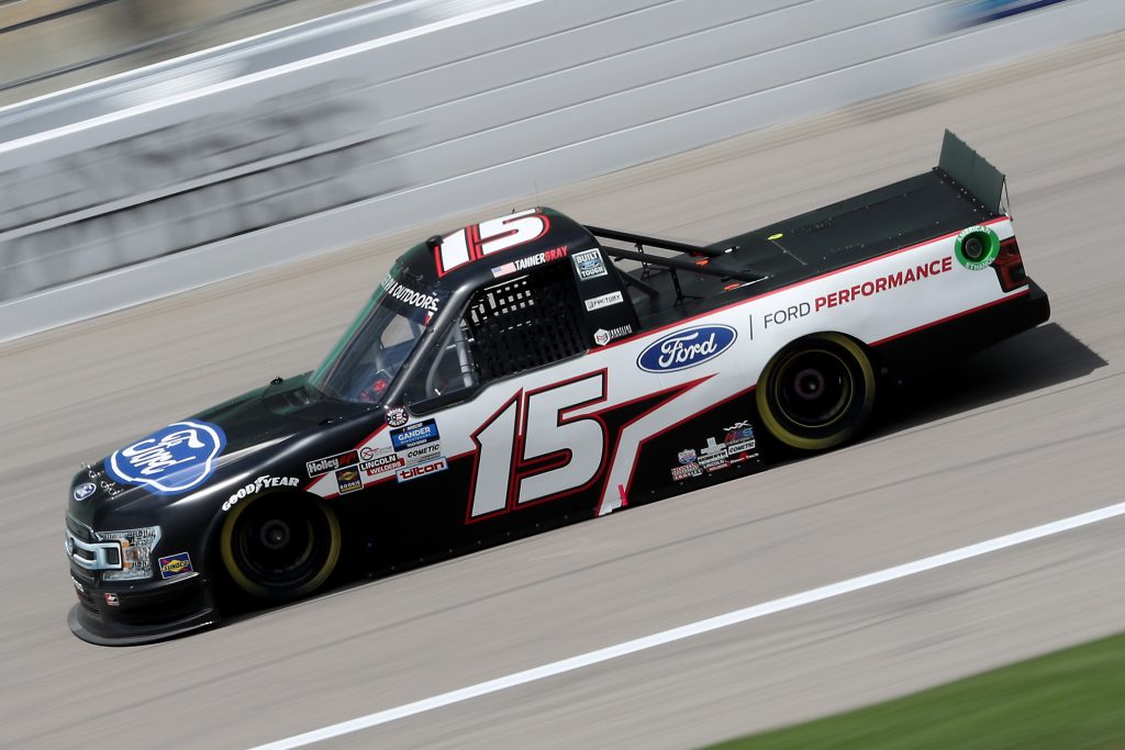 KANSAS CITY, KANSAS - JULY 25: Tanner Gray, driver of the #15 Ford/Ford Performance Ford, drives during the NASCAR Gander RV & Outdoors Truck Series e.p.t 200 at Kansas Speedway on July 25, 2020 in Kansas City, Kansas. (Photo by Jamie Squire/Getty Images) | Getty Images