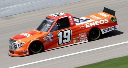 KANSAS CITY, KANSAS - JULY 25: Derek Kraus, driver of the #19 ENEOS Toyota, drives during the NASCAR Gander RV & Outdoors Truck Series e.p.t 200 at Kansas Speedway on July 25, 2020 in Kansas City, Kansas. (Photo by Jamie Squire/Getty Images) | Getty Images