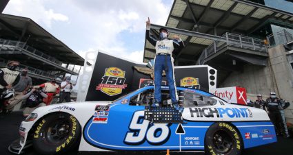 INDIANAPOLIS, INDIANA - JULY 04:  Chase Briscoe, driver of the #98 Highpoint.com Ford, celebrates in Victory Lane after winning the the NASCAR Xfinity Series Pennzoil 150 at the Brickyard at Indianapolis Motor Speedway on July 04, 2020 in Indianapolis, Indiana. (Photo by Chris Graythen/Getty Images) | Getty Images