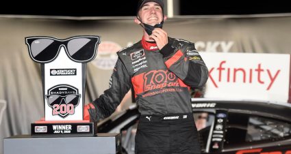 SPARTA, KENTUCKY - JULY 09: Austin Cindric, driver of the #22 Snap-On Ford, celebrates in Victory Lane after winning the NASCAR Xfinity Series Shady Rays 200 at Kentucky Speedway on July 09, 2020 in Sparta, Kentucky. (Photo by Jared C. Tilton/Getty Images) | Getty Images