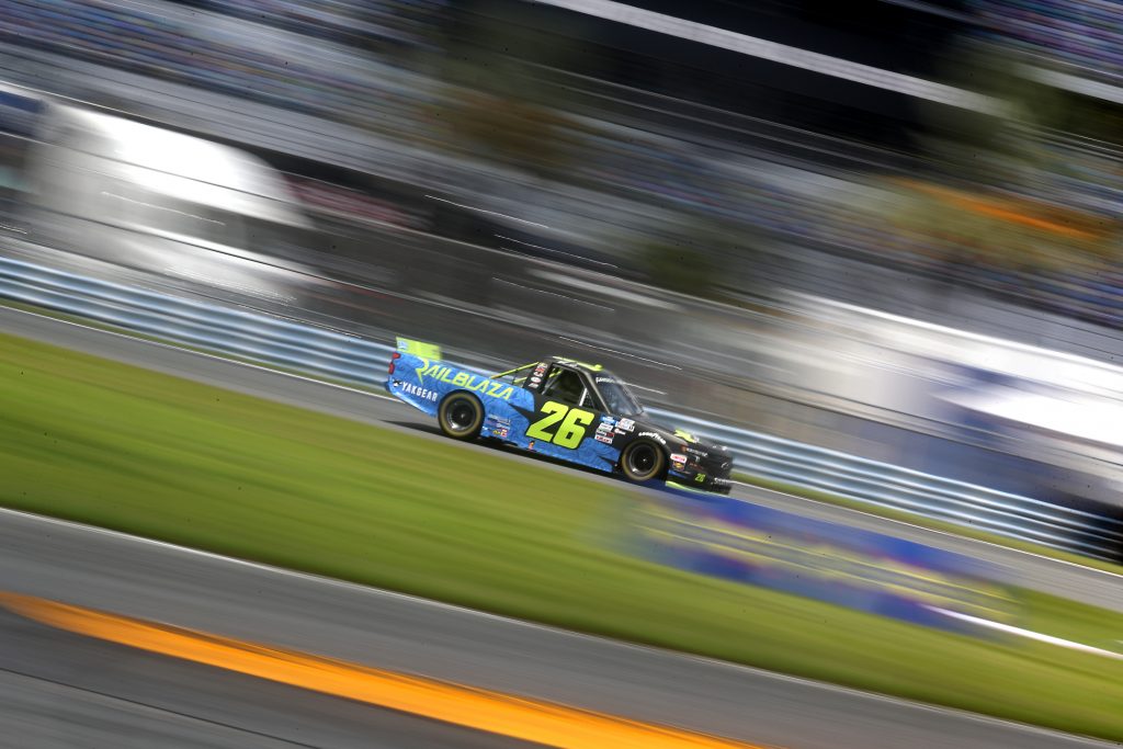 DAYTONA BEACH, FLORIDA - AUGUST 16: Tyler Ankrum, driver of the #26 Railblaza Chevrolet, drives during the NASCAR Gander RV & Outdoors Truck Series Sunoco 159 at Daytona International Speedway on August 16, 2020 in Daytona Beach, Florida. (Photo by Chris Graythen/Getty Images) | Getty Images