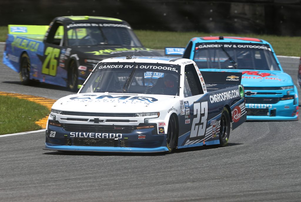 DAYTONA BEACH, FLORIDA - AUGUST 16: Brett Moffitt, driver of the #23 CMR Roofing Chevrolet, drives during the NASCAR Gander RV & Outdoors Truck Series Sunoco 159 at Daytona International Speedway on August 16, 2020 in Daytona Beach, Florida. (Photo by Chris Graythen/Getty Images) | Getty Images