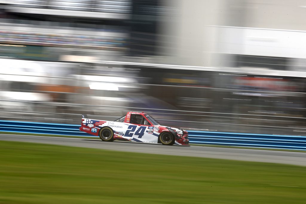 DAYTONA BEACH, FLORIDA - AUGUST 16: Kris Wright, driver of the #24 Chevrolet, drives during the NASCAR Gander RV & Outdoors Truck Series Sunoco 159 at Daytona International Speedway on August 16, 2020 in Daytona Beach, Florida. (Photo by Chris Graythen/Getty Images) | Getty Images