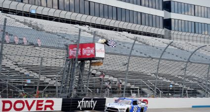 DOVER, DELAWARE - AUGUST 23: Chase Briscoe, driver of the #98 Highpoint.com Ford, crosses the finish line to win  the NASCAR Xfinity Series Drydene 200 at Dover International Speedway on August 23, 2020 in Dover, Delaware. (Photo by Jared C. Tilton/Getty Images) | Getty Images