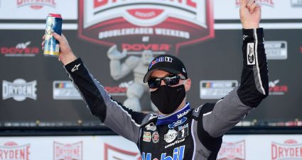 DOVER, DELAWARE - AUGUST 23: Kevin Harvick, driver of the #4 Mobil 1 Ford, celebrates in Victory Lane after winning the NASCAR Cup Series Drydene 311 at Dover International Speedway on August 23, 2020 in Dover, Delaware. (Photo by Jared C. Tilton/Getty Images) | Getty Images
