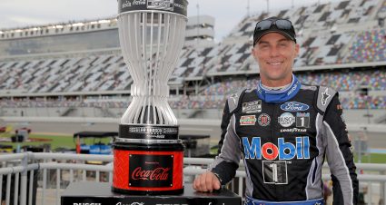 DAYTONA BEACH, FLORIDA - AUGUST 29: Kevin Harvick, driver of the #4 Mobil 1 Ford, poses for a photo after being awarded the 2020 NASCAR Cup Series regular season championship prior during the NASCAR Cup Series Coke Zero Sugar 400 at Daytona International Speedway on August 29, 2020 in Daytona Beach, Florida. (Photo by Chris Graythen/Getty Images) | Getty Images