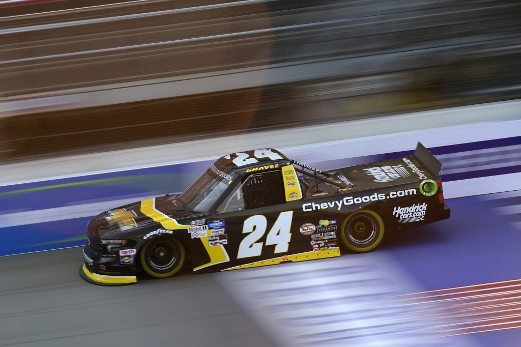 BROOKLYN, MICHIGAN - AUGUST 07: David Gravel, driver of the #24 Chevygoods.com Chevrolet, drives during the NASCAR Gander RV & Outdoors Truck Series Henry Ford Health System 200 at Michigan International Speedway on August 07, 2020 in Brooklyn, Michigan. (Photo by Jared C. Tilton/Getty Images) | Getty Images