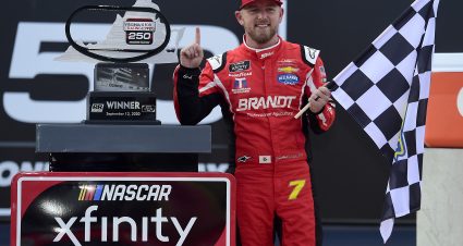 RICHMOND, VIRGINIA - SEPTEMBER 12: Justin Allgaier, driver of the #7 BRANDT Chevrolet, celebrates inn Victory Lane after winning the NASCAR Xfinity Series Virginia is for Racing Lovers 250 at Richmond Raceway on September 12, 2020 in Richmond, Virginia. (Photo by Jared C. Tilton/Getty Images) | Getty Images