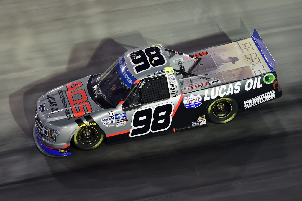 BRISTOL, TENNESSEE - SEPTEMBER 17: Grant Enfinger, driver of the #98 ADS/Lucas Oil/Curb Records Ford, drives during the NASCAR Gander RV & Outdoors Truck Series UNOH 200 presented by Ohio Logistics at Bristol Motor Speedway on September 17, 2020 in Bristol, Tennessee. (Photo by Jared C. Tilton/Getty Images) | Getty Images