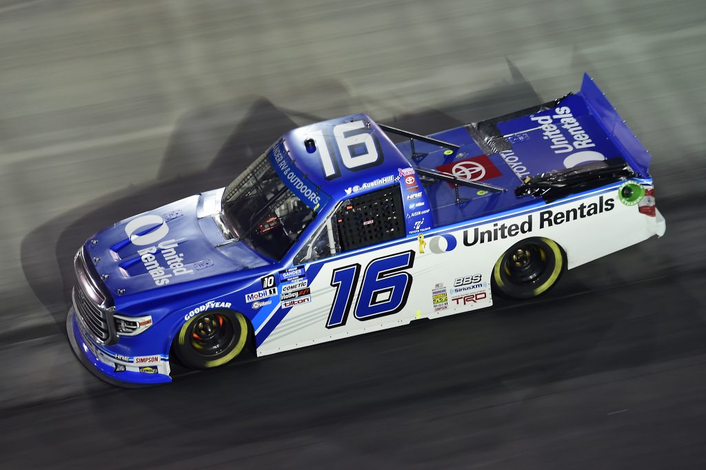 BRISTOL, TENNESSEE - SEPTEMBER 17: Austin Hill, driver of the #16 United Rentals Toyota, drives during the NASCAR Gander RV & Outdoors Truck Series UNOH 200 presented by Ohio Logistics at Bristol Motor Speedway on September 17, 2020 in Bristol, Tennessee. (Photo by Jared C. Tilton/Getty Images) | Getty Images