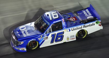 BRISTOL, TENNESSEE - SEPTEMBER 17: Austin Hill, driver of the #16 United Rentals Toyota, drives during the NASCAR Gander RV & Outdoors Truck Series UNOH 200 presented by Ohio Logistics at Bristol Motor Speedway on September 17, 2020 in Bristol, Tennessee. (Photo by Jared C. Tilton/Getty Images) | Getty Images