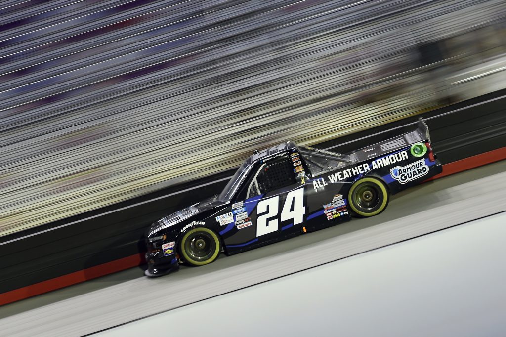 BRISTOL, TENNESSEE - SEPTEMBER 17: Sam Mayer, driver of the #24 Armour Guard Chevrolet, drives during the NASCAR Gander RV & Outdoors Truck Series UNOH 200 presented by Ohio Logistics at Bristol Motor Speedway on September 17, 2020 in Bristol, Tennessee. (Photo by Jared C. Tilton/Getty Images) | Getty Images