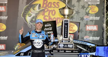 BRISTOL, TENNESSEE - SEPTEMBER 19: Kevin Harvick, driver of the #4 Busch Light Ford, celebrates in Victory Lane after winning the NASCAR Cup Series Bass Pro Shops Night Race at Bristol Motor Speedway on September 19, 2020 in Bristol, Tennessee. (Photo by Jared C. Tilton/Getty Images) | Getty Images