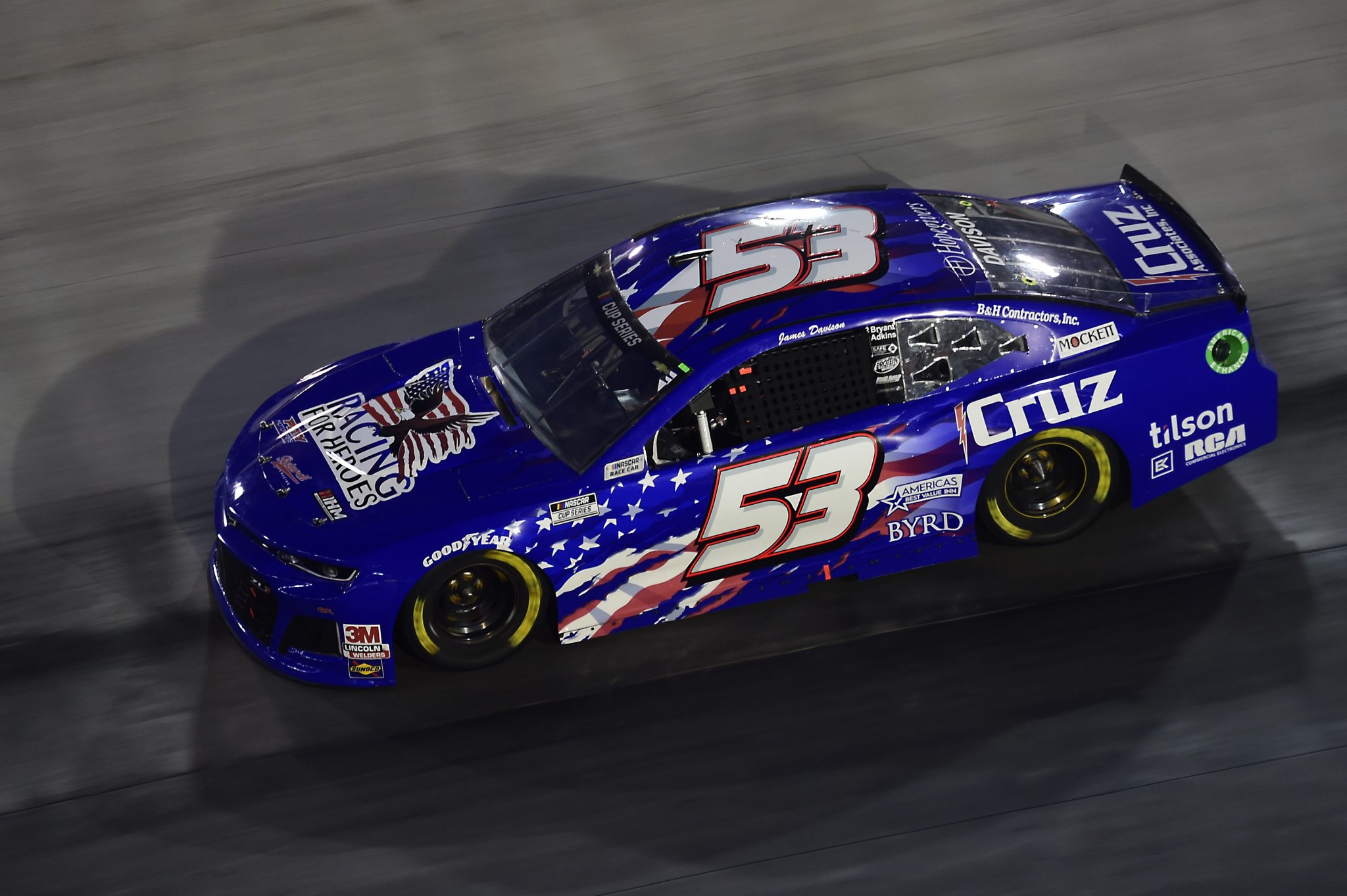 BRISTOL, TENNESSEE - SEPTEMBER 19: James Davison, driver of the #53 Racing for Heroes Ford, drives during the NASCAR Cup Series Bass Pro Shops Night Race at Bristol Motor Speedway on September 19, 2020 in Bristol, Tennessee. (Photo by Jared C. Tilton/Getty Images) | Getty Images