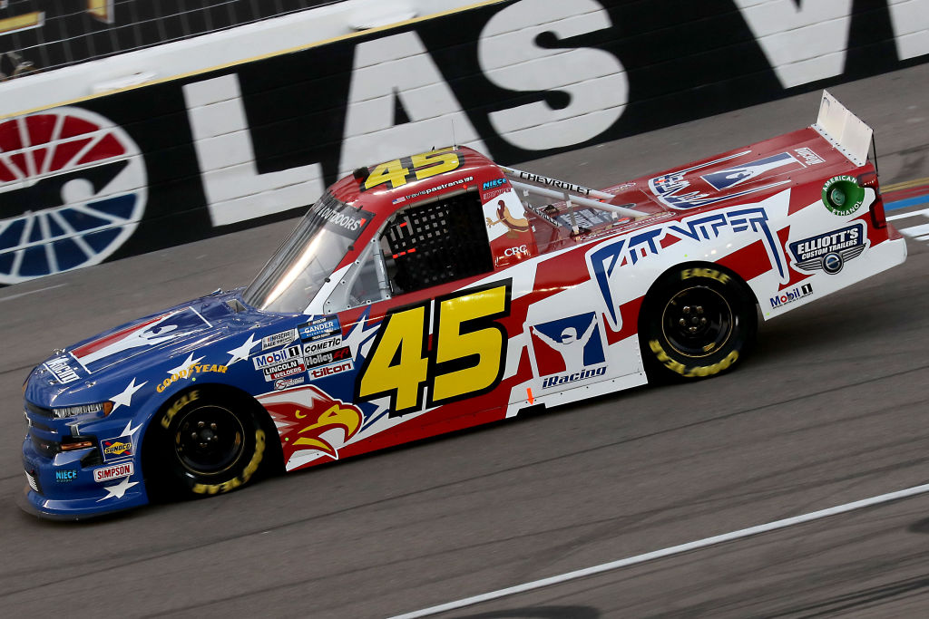 LAS VEGAS, NEVADA - SEPTEMBER 25: Travis Pastrana, driver of the #45 iRacing Chevrolet, drives during the NASCAR Gander RV & Outdoors Truck Series World of Westgate 200 at Las Vegas Motor Speedway on September 25, 2020 in Las Vegas, Nevada. (Photo by Chris Graythen/Getty Images) | Getty Images