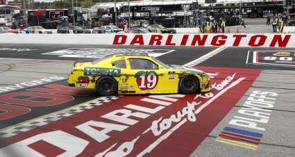 DARLINGTON, SOUTH CAROLINA - SEPTEMBER 05: Brandon Jones, driver of the #19 03 Dash Championship Toyota, celebrates after winning the NASCAR Xfinity Series Sport Clips Haircuts VFW 200 at Darlington Raceway on September 05, 2020 in Darlington, South Carolina. (Photo by Chris Keane/Getty Images) | Getty Images