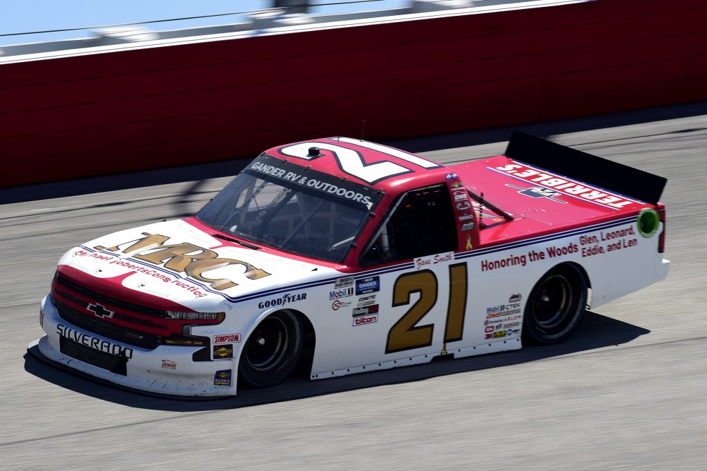 DARLINGTON, SOUTH CAROLINA - SEPTEMBER 06: Zane Smith, driver of the #21 Michael Roberts Construction Chevrolet, drives during the NASCAR Gander Outdoors Truck Series South Carolina Education Lottery 200 at Darlington Raceway on September 06, 2020 in Darlington, South Carolina. (Photo by Jared C. Tilton/Getty Images) | Getty Images