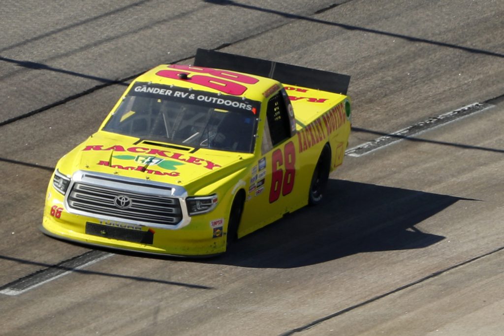DARLINGTON, SOUTH CAROLINA - SEPTEMBER 06: Clay Greenfield, driver of the #68 Rackley Roofing Toyota, drives during the NASCAR Gander Outdoors Truck Series  South Carolina Education Lottery 200 at Darlington Raceway on September 06, 2020 in Darlington, South Carolina. (Photo by Chris Keane/Getty Images) | Getty Images