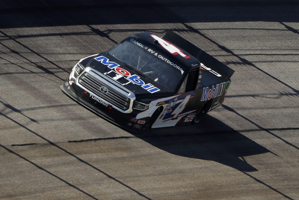 DARLINGTON, SOUTH CAROLINA - SEPTEMBER 06: Raphael Lessard, driver of the #4 Mobil 1 Toyota, drives during the NASCAR Gander Outdoors Truck Series South Carolina Education Lottery 200 at Darlington Raceway on September 06, 2020 in Darlington, South Carolina. (Photo by Chris Keane/Getty Images) | Getty Images