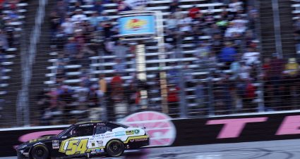 FORT WORTH, TEXAS - OCTOBER 16: John H. Nemechek, driver of the #54 Romco Equipment Toyota, crosses the finish line to win the NASCAR Xfinity Series Andy's Frozen Custard 335 at Texas Motor Speedway on October 16, 2021 in Fort Worth, Texas. (Photo by Chris Graythen/Getty Images) | Getty Images