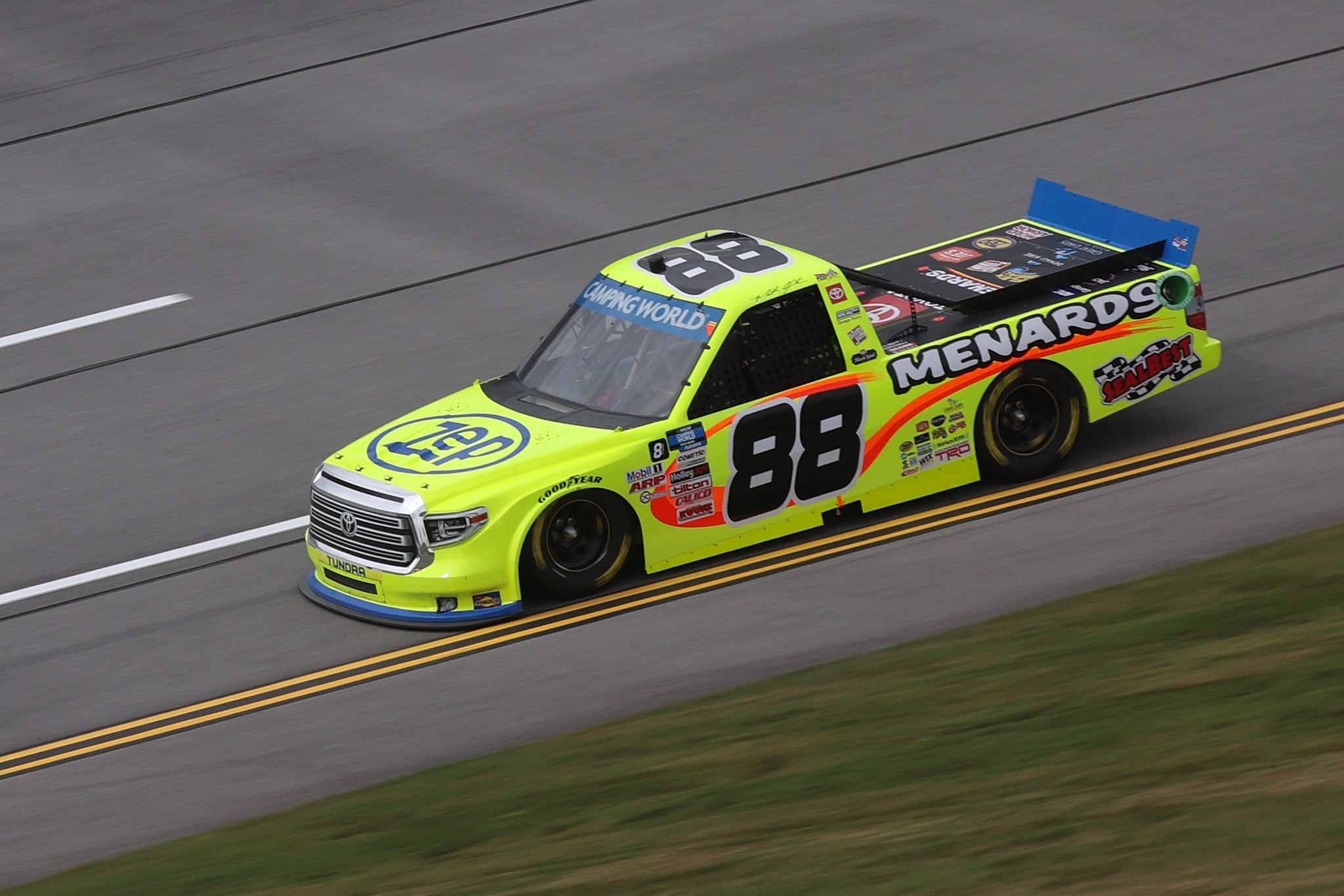 TALLADEGA, ALABAMA - OCTOBER 02: Matt Crafton, driver of the #88 Zep/Menards Toyota, drives during the NASCAR Camping World Truck Series Chevrolet Silverado 250 at Talladega Superspeedway on October 02, 2021 in Talladega, Alabama. (Photo by Chris Graythen/Getty Images) | Getty Images
