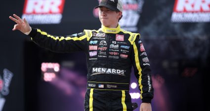 RICHMOND, VIRGINIA - SEPTEMBER 11: Brandon Jones, driver of the #19 Menards/Atlas Toyota, waves to fans during pre-race ceremonies prior to the NASCAR Xfinity Series Go Bowling 250 at Richmond Raceway on September 11, 2021 in Richmond, Virginia. (Photo by Sean Gardner/Getty Images) | Getty Images