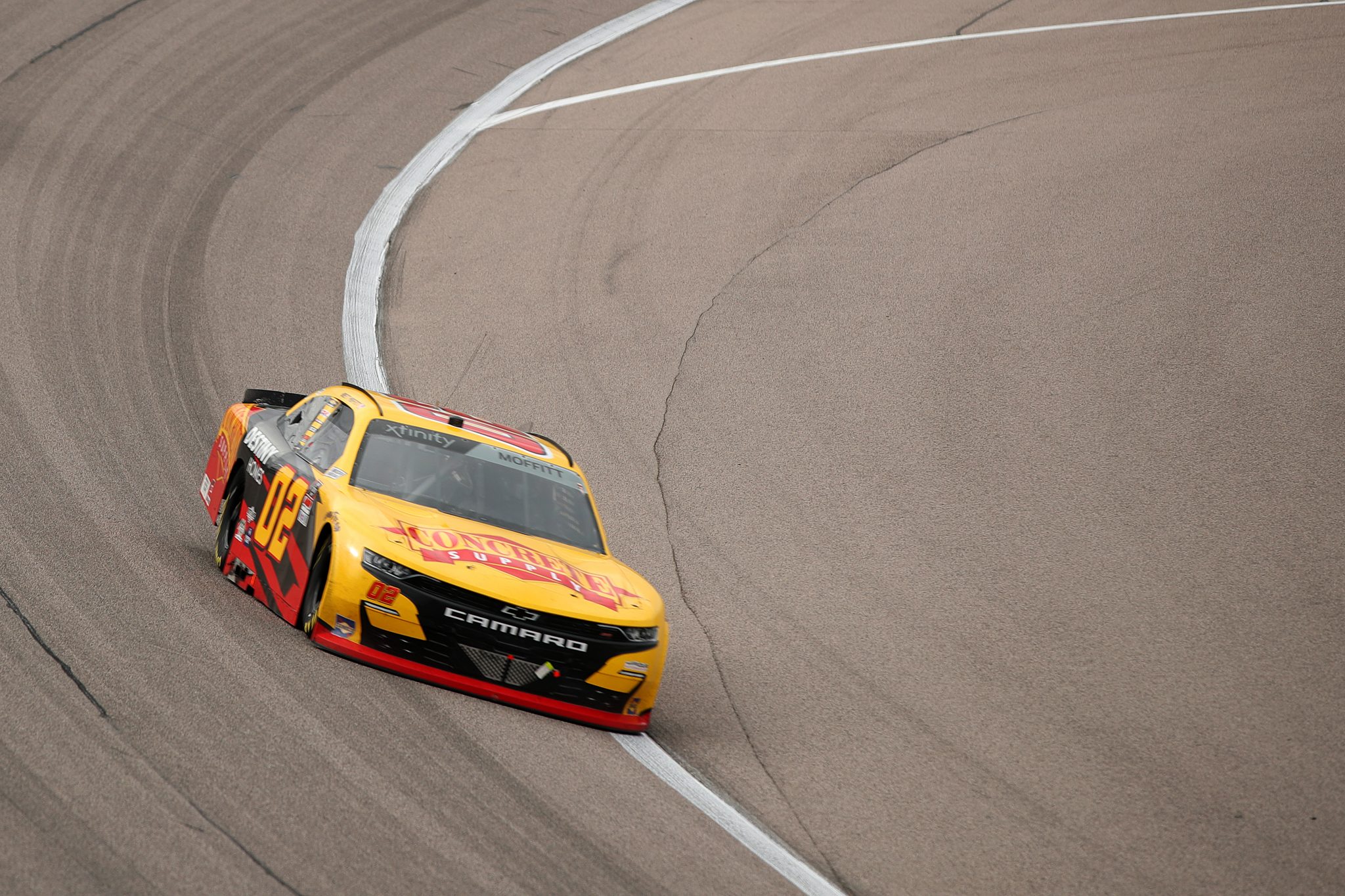 KANSAS CITY, KANSAS - OCTOBER 23: Brett Moffitt, driver of the #02 Dead On Tools Chevrolet, drives during the NASCAR Xfinity Series Kansas Lottery 300 at Kansas Speedway on October 23, 2021 in Kansas City, Kansas. (Photo by Meg Oliphant/Getty Images) | Getty Images