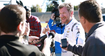 WINSTON SALEM, NORTH CAROLINA - OCTOBER 26: Dale Earnhardt Jr. speaks to the media after a testing session with the NASCAR Next Gen car at Bowman Gray Stadium on October 26, 2021 in Winston Salem, North Carolina. (Photo by Grant Halverson/Getty Images) | Getty Images