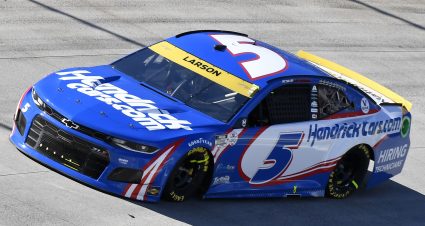 MARTINSVILLE, VIRGINIA - OCTOBER 31: Kyle Larson, driver of the #5 HendrickCars.com Chevrolet, drives during the NASCAR Cup Series Xfinity 500 at Martinsville Speedway on October 31, 2021 in Martinsville, Virginia. (Photo by Logan Riely/Getty Images) | Getty Images