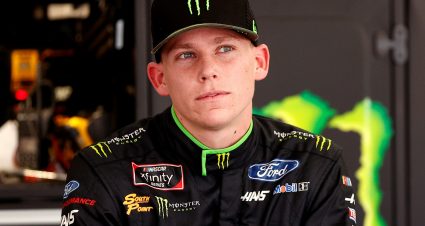 CONCORD, NORTH CAROLINA - MAY 28: Riley Herbst, driver of the #98 Monster Energy Ford, waits in the garage area during practice for the NASCAR Xfinity Series Alsco Uniforms 300 at Charlotte Motor Speedway on May 28, 2021 in Concord, North Carolina. (Photo by Maddie Meyer/Getty Images) | Getty Images