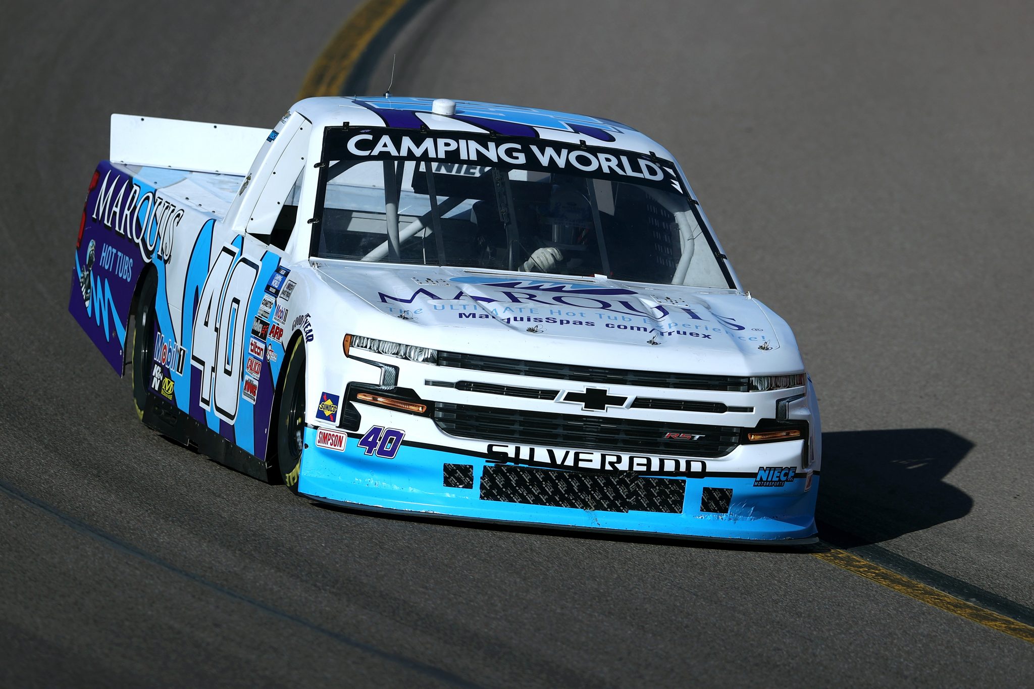 AVONDALE, ARIZONA - NOVEMBER 05: Ryan Truex, driver of the #40 Marquis Spas Chevrolet, drives during qualifying for the NASCAR Camping World Truck Series Lucas Oil 150 at Phoenix Raceway on November 05, 2021 in Avondale, Arizona. (Photo by Christian Petersen/Getty Images) | Getty Images