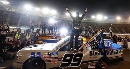 AVONDALE, ARIZONA - NOVEMBER 05: Ben Rhodes, driver of the #99 Bombardier LearJet 75 Toyota, celebrates after winning the 2021 NASCAR Camping World Truck Series Championship at Phoenix Raceway on November 05, 2021 in Avondale, Arizona. (Photo by Jared C. Tilton/Getty Images) | Getty Images