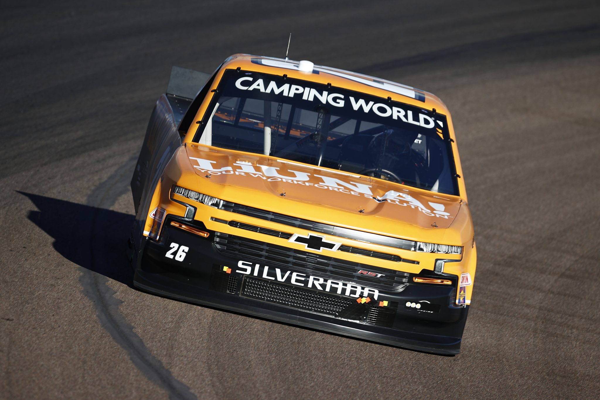 AVONDALE, ARIZONA - NOVEMBER 05: Tyler Ankrum, driver of the #26 LiUNA! Chevrolet, drives during practice for the NASCAR Camping World Truck Series Lucas Oil 150 at Phoenix Raceway on November 05, 2021 in Avondale, Arizona. (Photo by Jared C. Tilton/Getty Images) | Getty Images