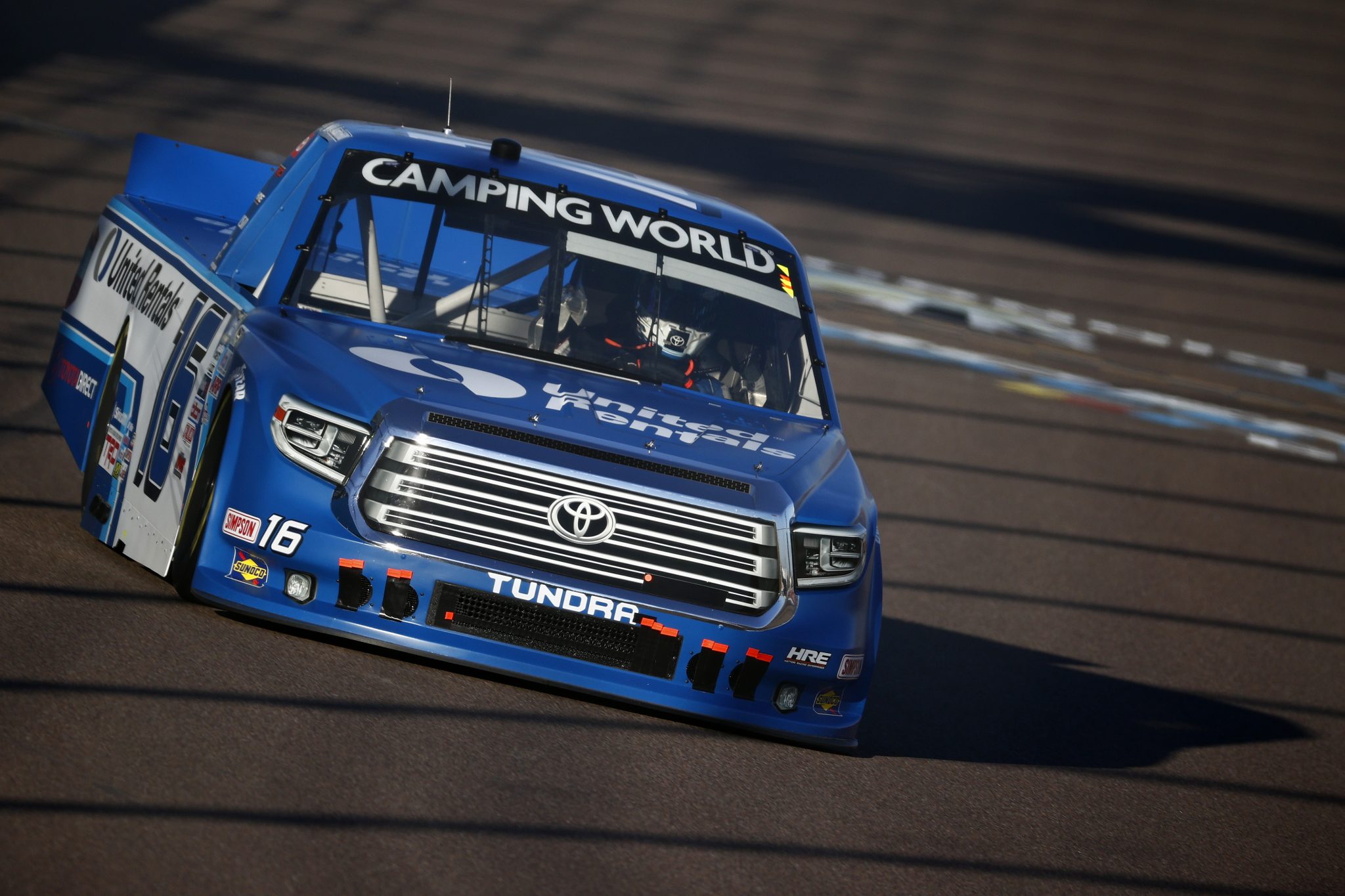 AVONDALE, ARIZONA - NOVEMBER 05: Austin Hill, driver of the #16 United Rentals Toyota, drives during practice for the NASCAR Camping World Truck Series Lucas Oil 150 at Phoenix Raceway on November 05, 2021 in Avondale, Arizona. (Photo by Jared C. Tilton/Getty Images) | Getty Images