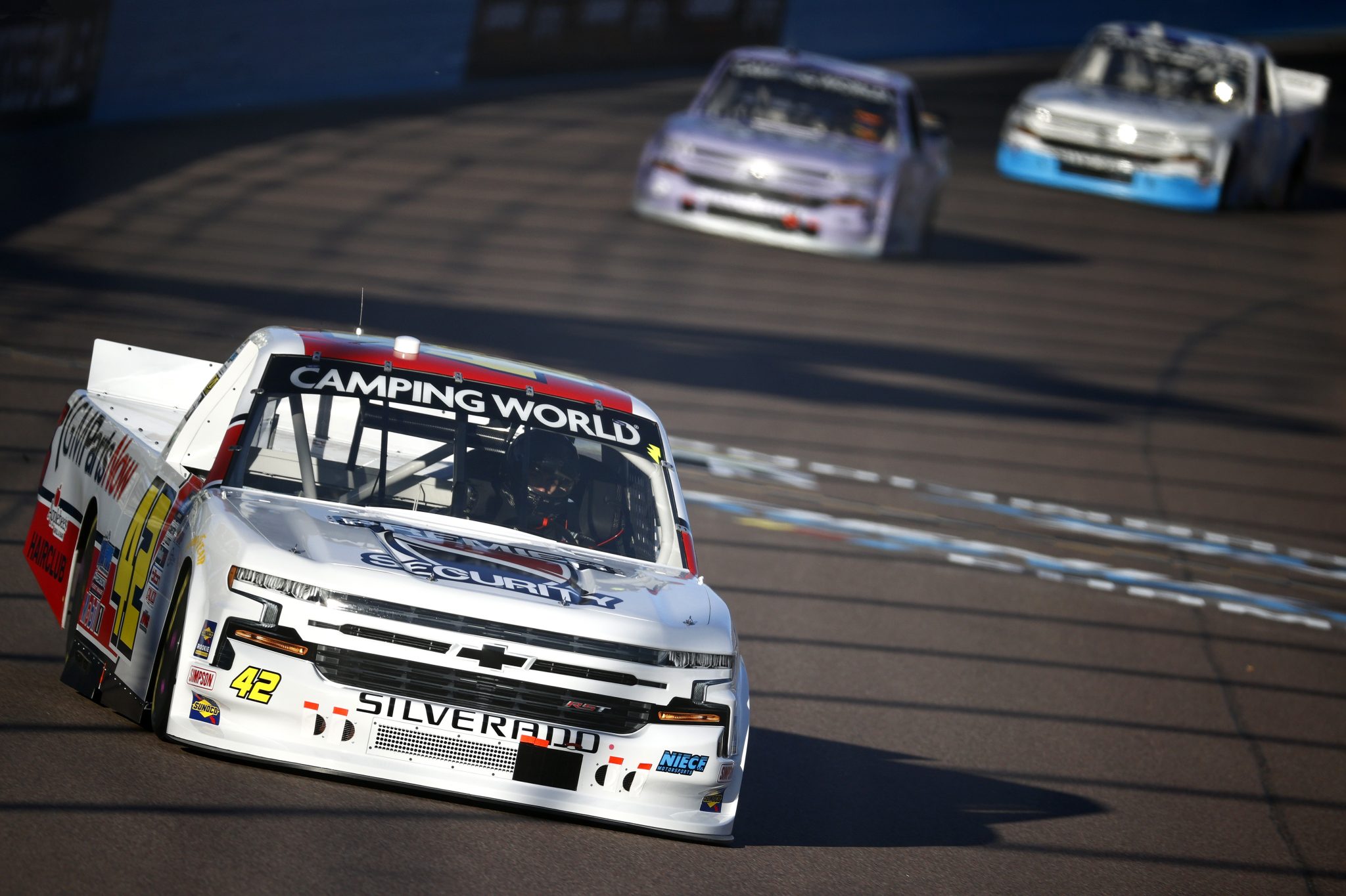 AVONDALE, ARIZONA - NOVEMBER 05: Carson Hocevar, driver of the #42 Premier Security/GM Parts Now Chevrolet, drives during practice for the NASCAR Camping World Truck Series Lucas Oil 150 at Phoenix Raceway on November 05, 2021 in Avondale, Arizona. (Photo by Jared C. Tilton/Getty Images) | Getty Images