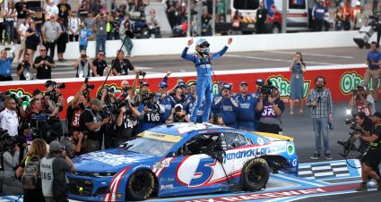 AVONDALE, ARIZONA - NOVEMBER 07: Kyle Larson, driver of the #5 HendrickCars.com Chevrolet, celebrates after winning the NASCAR Cup Series Championship at Phoenix Raceway on November 07, 2021 in Avondale, Arizona. (Photo by Christian Petersen/Getty Images) | Getty Images