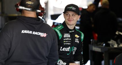 CONCORD, NORTH CAROLINA - NOVEMBER 17: Justin Haley driver of the #16 Kaulig Racing Chevrolet talks with his crew during NASCAR Cup Series Next Gen testing at Charlotte Motor Speedway on November 17, 2021 in Concord, North Carolina. (Photo by Grant Halverson/Getty Images) | Getty Images