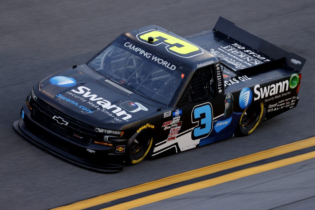 DAYTONA BEACH, FLORIDA - FEBRUARY 11: Jordan Anderson, driver of the #3 Swann Security Chevrolet, practices for the NASCAR Camping World Truck Series NextEra Energy 250 at Daytona International Speedway on February 11, 2021 in Daytona Beach, Florida. (Photo by Jared C. Tilton/Getty Images) | Getty Images