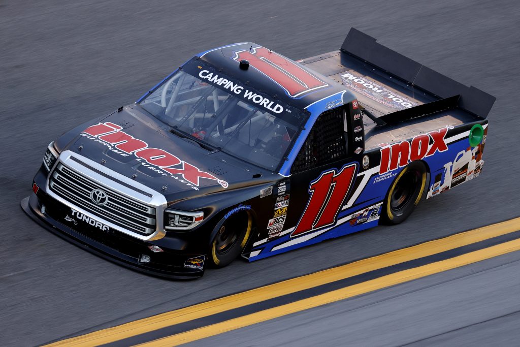 DAYTONA BEACH, FLORIDA - FEBRUARY 11: Spencer Davis, driver of the #11 Inox Supreme Lubricants Toyota, practices for the NASCAR Camping World Truck Series NextEra Energy 250 at Daytona International Speedway on February 11, 2021 in Daytona Beach, Florida. (Photo by Jared C. Tilton/Getty Images) | Getty Images