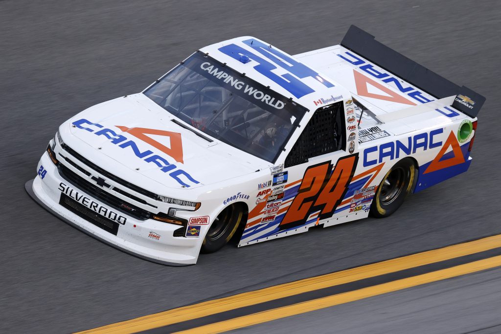 DAYTONA BEACH, FLORIDA - FEBRUARY 11: Raphael Lessard, driver of the #24 CANAC Chevrolet, practices for the NASCAR Camping World Truck Series NextEra Energy 250 at Daytona International Speedway on February 11, 2021 in Daytona Beach, Florida. (Photo by Jared C. Tilton/Getty Images) | Getty Images