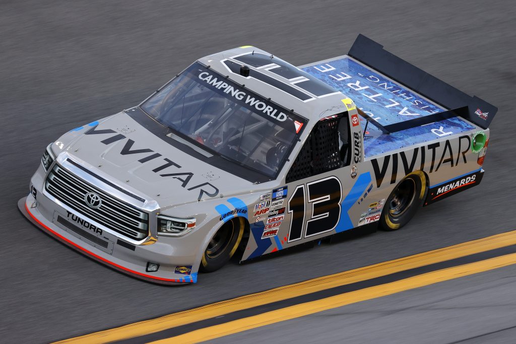DAYTONA BEACH, FLORIDA - FEBRUARY 11: Johnny Sauter, driver of the #13 Vivitar/RealTree Toyota, practices for the NASCAR Camping World Truck Series NextEra Energy 250 at Daytona International Speedway on February 11, 2021 in Daytona Beach, Florida. (Photo by Jared C. Tilton/Getty Images) | Getty Images