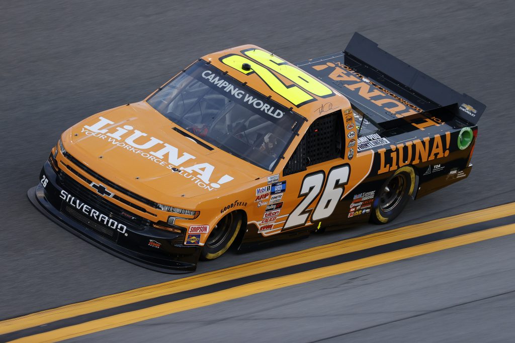 DAYTONA BEACH, FLORIDA - FEBRUARY 11: Tyler Ankrum, driver of the #26 LiUNA! Chevrolet, practices for the NASCAR Camping World Truck Series NextEra Energy 250 at Daytona International Speedway on February 11, 2021 in Daytona Beach, Florida. (Photo by Jared C. Tilton/Getty Images) | Getty Images